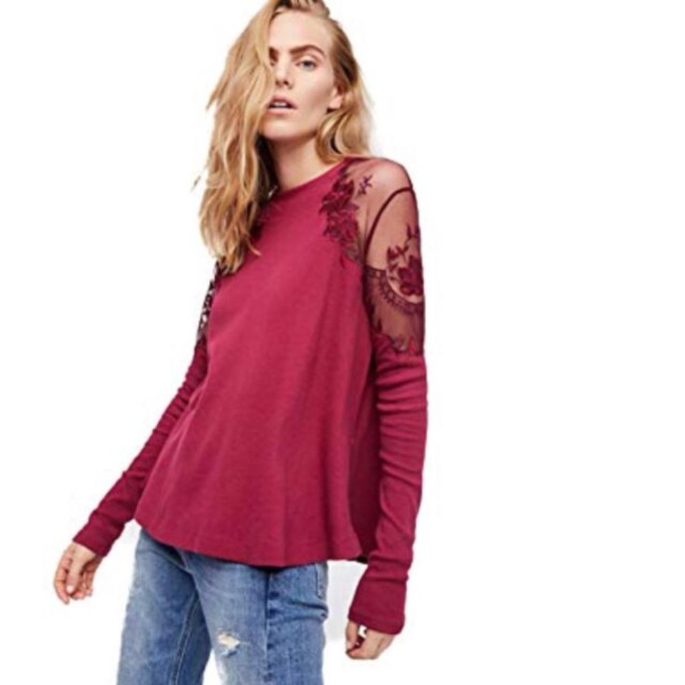 Free People Daniella Illusion Lace Top (43) 🦋🔮👖